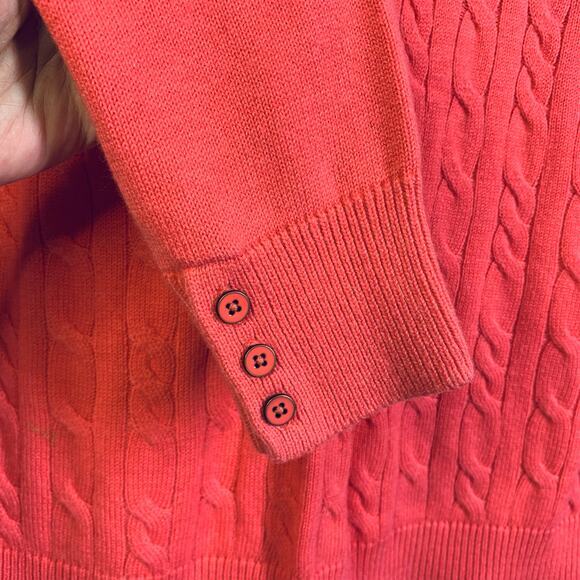 TALBOTS Sweater M Cable Knit Lambswool Blend Coral Crew Neck Classic Timeless - Picture 7 of 11